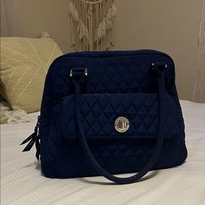 Vera Bradley Quilted Navy Shoulder Bag with Front Pocket